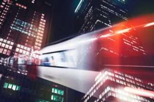 Office buildings at night with light exposure